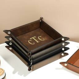 Personalized Leather Valet Tray For Men, Small Leather Trinket Trays, Engraved Tray, Foldable - thumbnail 3