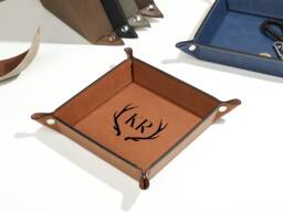 Personalized Leather Valet Tray For Men, Small Leather Trinket Trays, Engraved Tray, Foldable - thumbnail 1