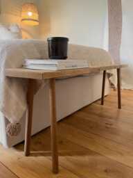 Solid Oak Hallway Bench, Narrow Wooden Shoe Seat, Handmade Minimalist Bedroom Furniture Made To Your Size - thumbnail 1