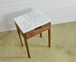 Mini Nightstand in Solid Walnut/Oak Wood & Marble