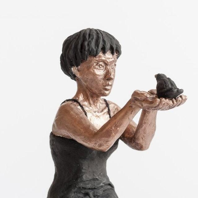 Woman Tames Bird Bronze, Painted - image 1