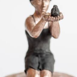 Woman Tames Bird Bronze, Painted - thumbnail 3