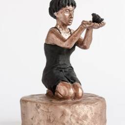 Woman Tames Bird Bronze, Painted - thumbnail 2