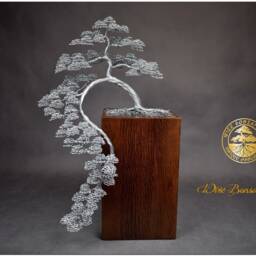 Large Metal Wire Bonsai Tree Sculpture Engraved Oak Base - thumbnail 2