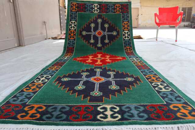 3x8 Ft Afghan Kazak Green Runner Rug - Luxury Brand New Medallion Turkish Area Rug, Beautiful Living Room - image 1
