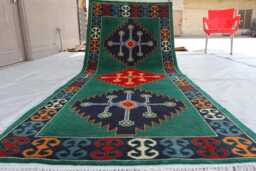 3x8 Ft Afghan Kazak Green Runner Rug - Luxury Brand New Medallion Turkish Area Rug, Beautiful Living Room