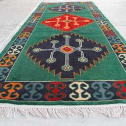 3x8 Ft Afghan Kazak Green Runner Rug - Luxury Brand New Medallion Turkish Area Rug, Beautiful Living Room - thumbnail 2