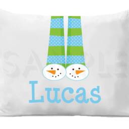 Personalized Snowman Pillow Case, Kids Bedding - thumbnail 2
