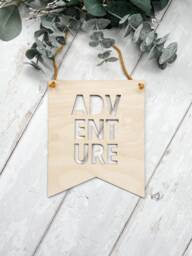 Adventure Wall Hanging - Nursery/Play Room Decor Wooden Bunting Flag Laser Engraved UK