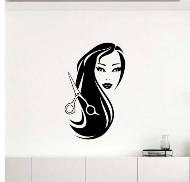 Hairstyle Beauty Salon Wall Decal Sticker Vinyl Scissors Woman Girl Spa Studio Hair Removable Art Decor - 8Hsl - image 1