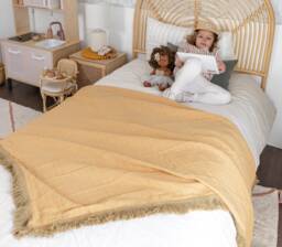 Organic Muslin Baby Swaddle Blanket Mustard Cotton Fringe - thumbnail 1