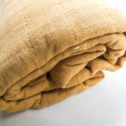 Organic Muslin Baby Swaddle Blanket Mustard Cotton Fringe - thumbnail 4