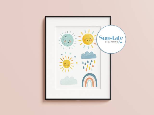 Sunshine & Rainbows, Nursery Prints, Wall Art, Rainbow Baby Boys Nursery, Girls Minimalistic Decor - image 1