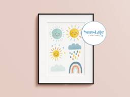 Sunshine & Rainbows, Nursery Prints, Wall Art, Rainbow Baby Boys Nursery, Girls Minimalistic Decor - thumbnail 1
