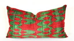 Red Green Velvet Ikat Pillow Cover, Decorative Cushion - thumbnail 1