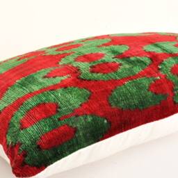 Red Green Velvet Ikat Pillow Cover, Decorative Cushion - thumbnail 2