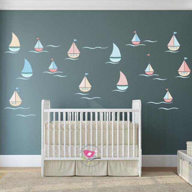 Sailing Boat Nursery Wall Decals Fabric Art Stickers - image 1