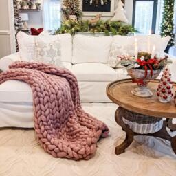 Handmade Chunky Knit Merino Wool Blanket Boho Home Decor - thumbnail 2