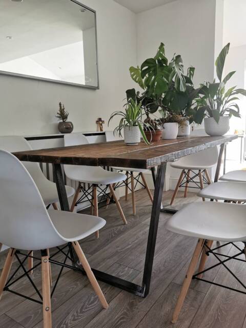 Rustic Industrial Dining Table - Raw Steel & Wood Farmhouse Handmade UK Furniture Loft & Modern Decor - image 1