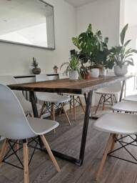 Rustic Industrial Dining Table - Raw Steel & Wood Farmhouse Handmade UK Furniture Loft & Modern Decor - thumbnail 1