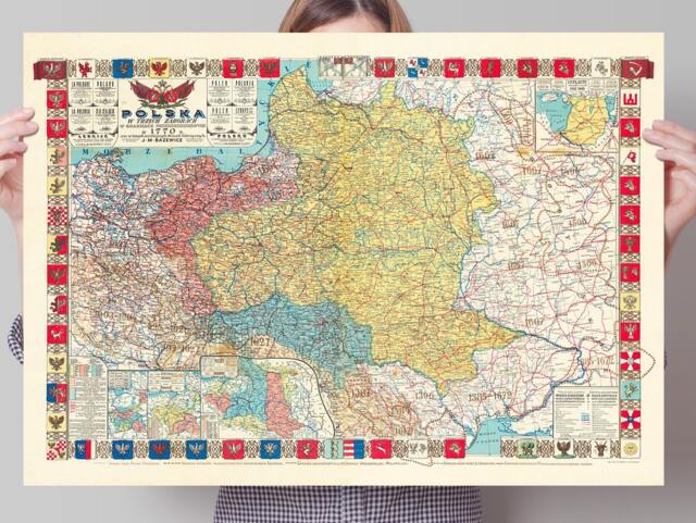 Old Pictorial Map Of Poland - 1922 J??zef Michal Bazewicz Vintage Print Polish Gift Art Wall - image 1