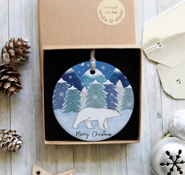 Polar Bear Christmas Ornament, Personalised Ceramic Tree Decorations, Polar Bear Gifts , Stocking Stuffer - image 1