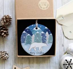 Polar Bear Christmas Ornament, Personalised Ceramic Tree Decorations, Polar Bear Gifts , Stocking Stuffer