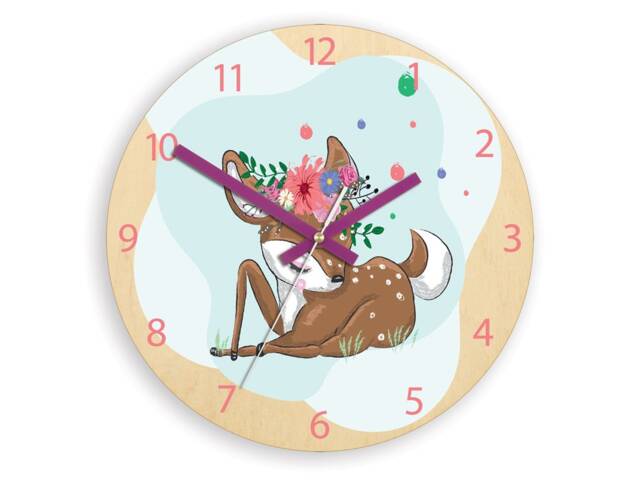 Personalised Clock With Name, Cute Deer, Kids Clock, Gift, Nature Nursery - image 1