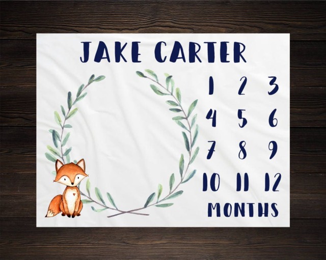 Woodland Milestone Blanket Monthly Growth Tracker Soft Fleece Fox Baby Shower Gift Newborn Watch Me Grow Boy - image 1