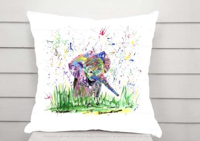 Beautiful Elephant Cushion. Can Be Personalised. Watgercolour Baby - image 1