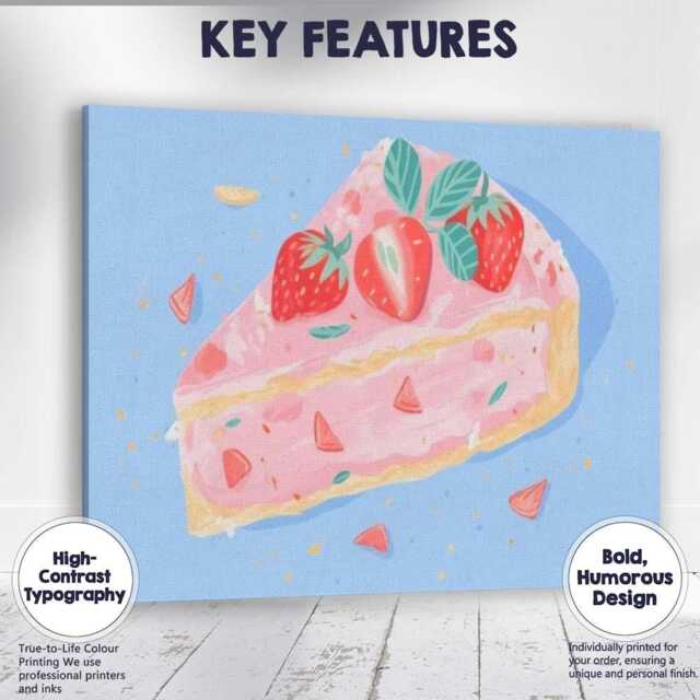 strawberry Cheesecake Slice Watercolour Dessert Illustration Canvas Wall Art Print Decor Picture Ready To Hang - image 1