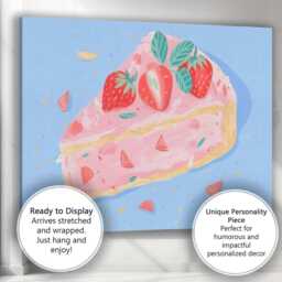 strawberry Cheesecake Slice Watercolour Dessert Illustration Canvas Wall Art Print Decor Picture Ready To Hang - thumbnail 3