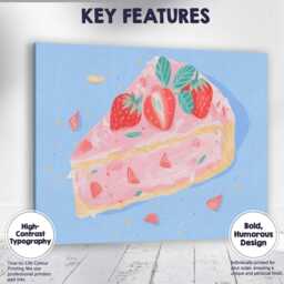 strawberry Cheesecake Slice Watercolour Dessert Illustration Canvas Wall Art Print Decor Picture Ready To Hang - thumbnail 1