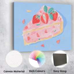 strawberry Cheesecake Slice Watercolour Dessert Illustration Canvas Wall Art Print Decor Picture Ready To Hang - thumbnail 2
