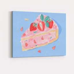 strawberry Cheesecake Slice Watercolour Dessert Illustration Canvas Wall Art Print Decor Picture Ready To Hang - thumbnail 4