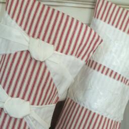 Set Of 2 Christmas Stockings Candycane Colors Personalized Names - Beautiful Ticking Fabric Red Stripes Like Candy Canes Mom & Dad Gifts - thumbnail 3