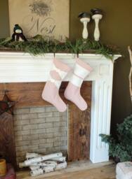 Set Of 2 Christmas Stockings Candycane Colors Personalized Names - Beautiful Ticking Fabric Red Stripes Like Candy Canes Mom & Dad Gifts