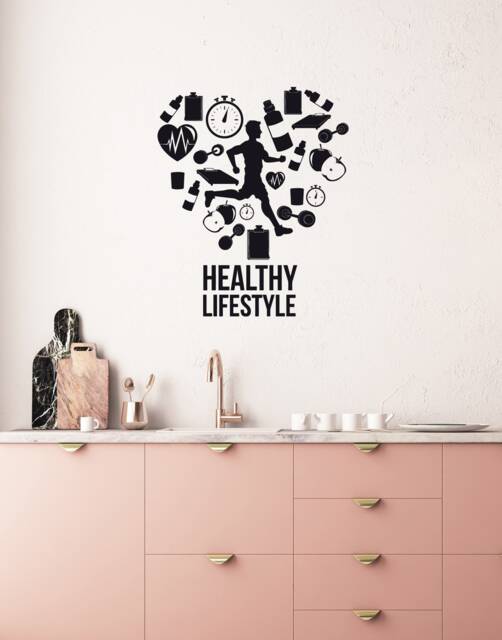 Healthy Lifestyle Vinyl Wall Decal Active Running Health Motivational Decor Home Gym Stickers Mural - #2970Di - image 1
