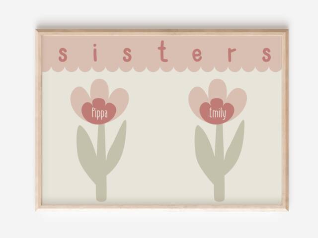 Personalised Sisters Prints. Flower Name Print For Girls Bedroom, Nursery Or Playroom - Print Only - image 1