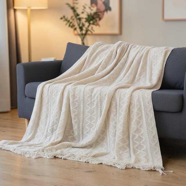 Scandinavian Boho Tassel Blanket Woven Sofa Throw, Cozy Bed Accent - image 1