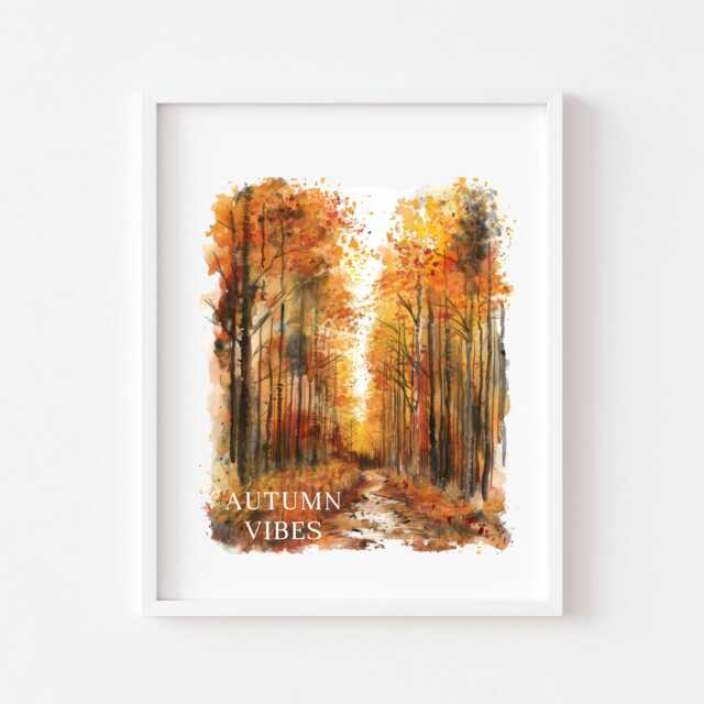 Autumn Print, Vibes Watercolour Scenery Unframed Wall Art Poster - image 1