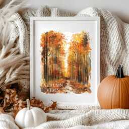 Autumn Print, Vibes Watercolour Scenery Unframed Wall Art Poster - thumbnail 3