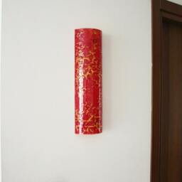Fused Glass Wall Decoration. Red Crackle Glass, Semi-Circle Design - thumbnail 2