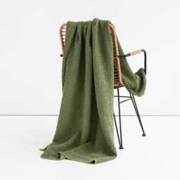 Forest Green Waffle Linen Blanket - Deep Sofa Throw Cozy Couch Cover Natural Stonewashed Bed Earthy Home Decor Layer - thumbnail 2