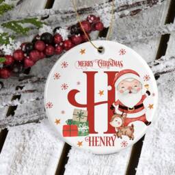 Personalised Initial Holiday Sack, Custom Santa Stocking, Linen Gift Pouch, Ceramic Bauble - thumbnail 3