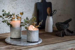 Handmade Ceramic Candle Holder Rustic Bamboo Pattern Pottery