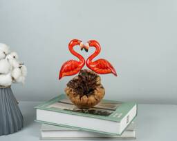 Couple Flamingo Statue, Painted Sculpture, Wood Carving Figure, Red Bird Table Decor, Wedding Gift For Him, Loving