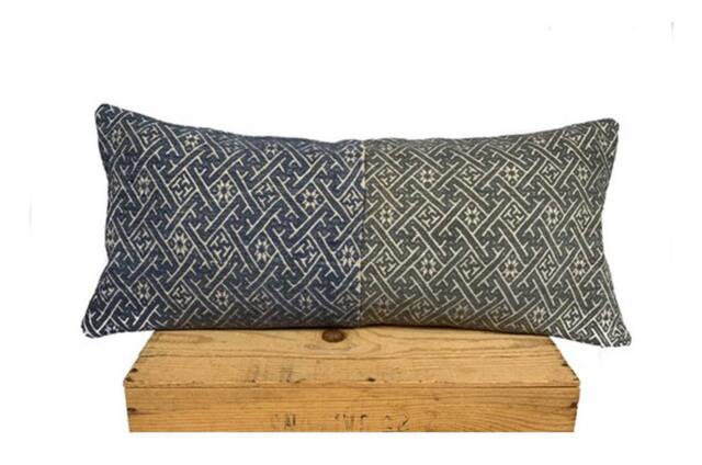 Chinese Miao, Wedding Blanket Pillow, Vintage Gray/Blue, Authentic - image 1