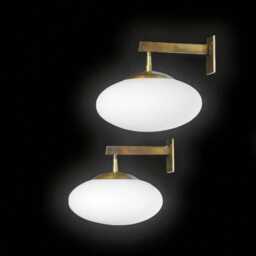 1950's Pair Of Modern Italian Sconce Opalin Brass Glass Wall Lamp Lighting Farmhouse Fixture - thumbnail 3