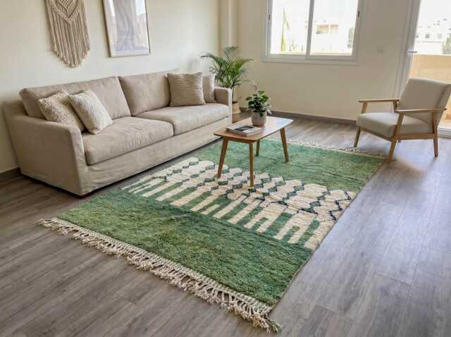 Beni Ourain Rug - Green Berber Wool Carpet, Handmade Moroccan - image 1